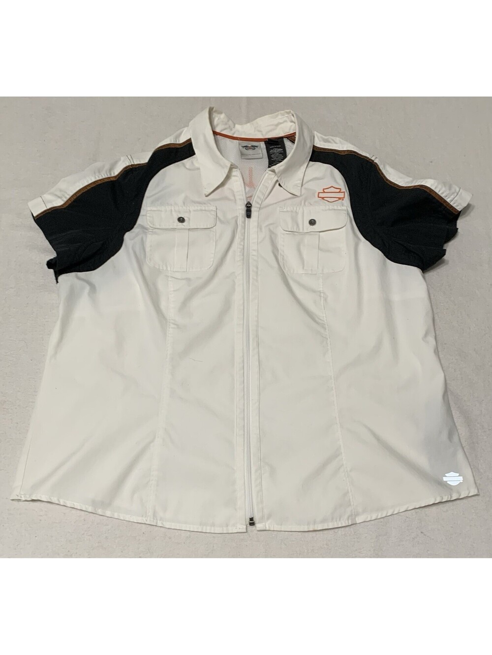 Harley-Davidson 1W White Short Sleeve Performance Button Up Motorcycle Shirt C12